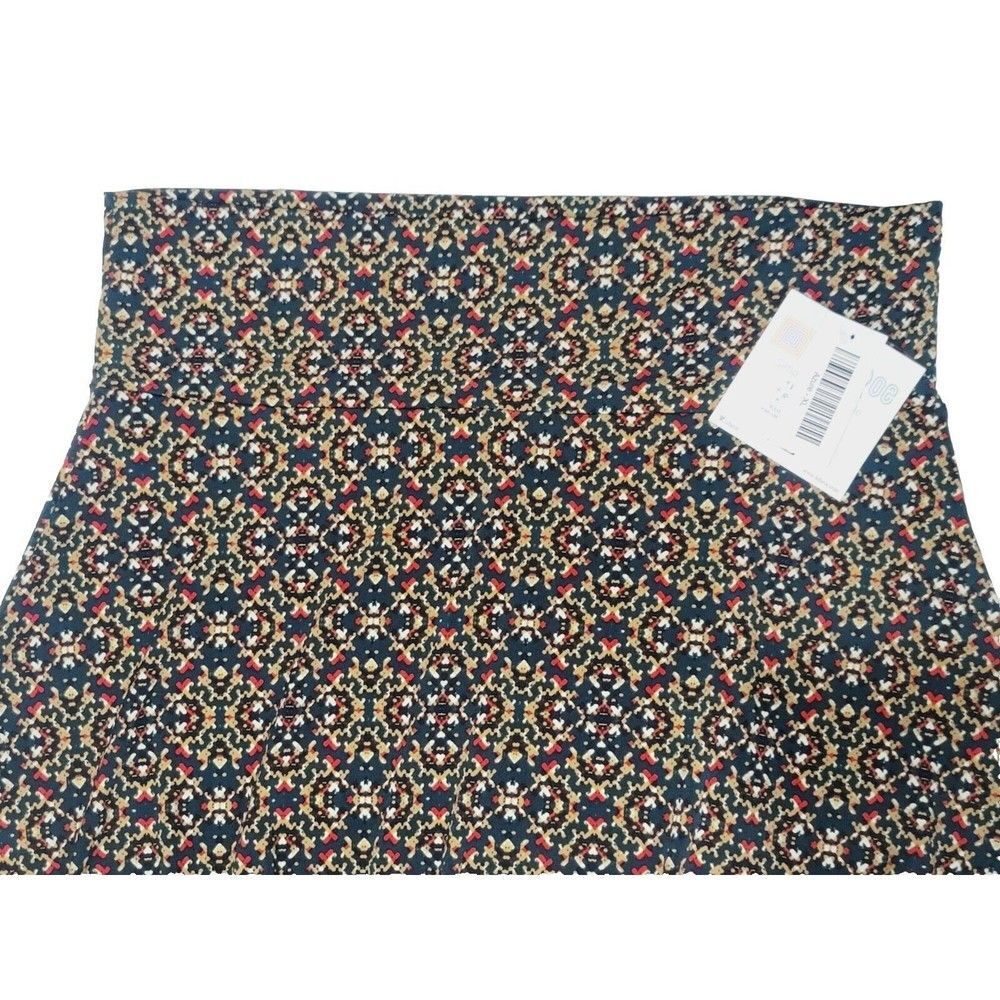 LuLaRoe Women's Christmas-like A-line Azure Stretchy Skirt Blue Red Tan, Size XL - Picture 3 of 9
